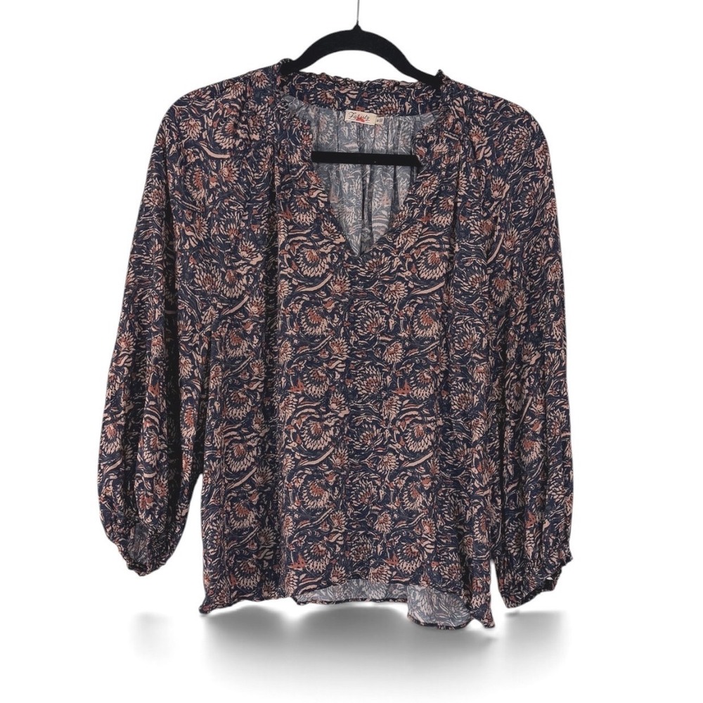 Faherty Willa Top Black Floral Paisley Viscose Blouse M WTF2212-TIB
